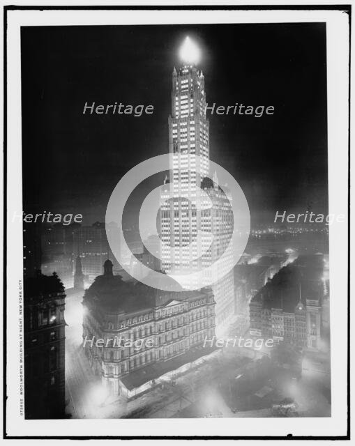 Woolworth Building at night, New York City, c.between 1910 and 1920. Creator: Unknown.