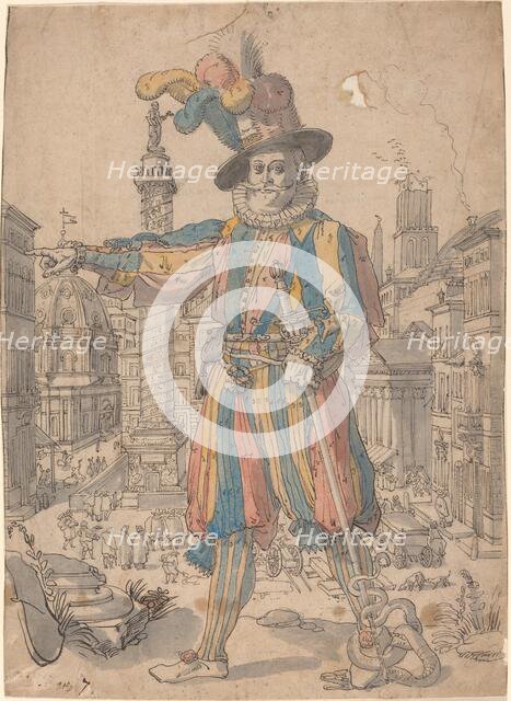 Giovanni Grosso of the Swiss Guards Standing before a View of Rome.