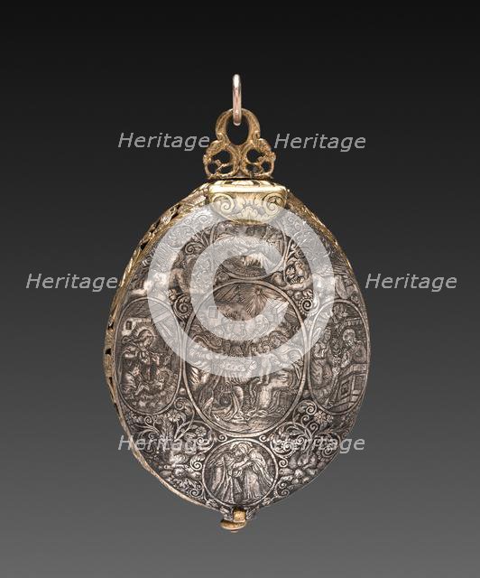 Engraved Egg Watch, 1590-1600. Creator: Denis Martinot (French); Theodor de Bry (Flemish, 1528-1598), attributed to.