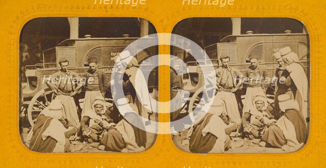 Group of ambulance drivers, possibly in Algeria, about 1860. Creator: Unknown.