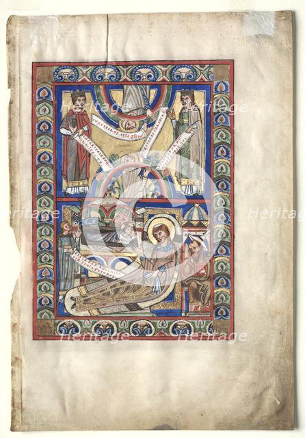 Single Leaf Excised from a Gospel Book: The Nativity (recto) and St. Matthew (verso), c. 1190. Creator: Unknown.