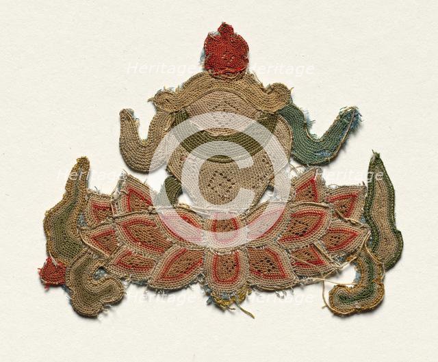 Fragment of Lotus Flower surrounded by Leaves, 1300s. Creator: Unknown.