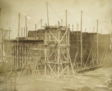 The 'Great Eastern' under construction, Millwall, London, 1855. Artist: Joseph Cundall.