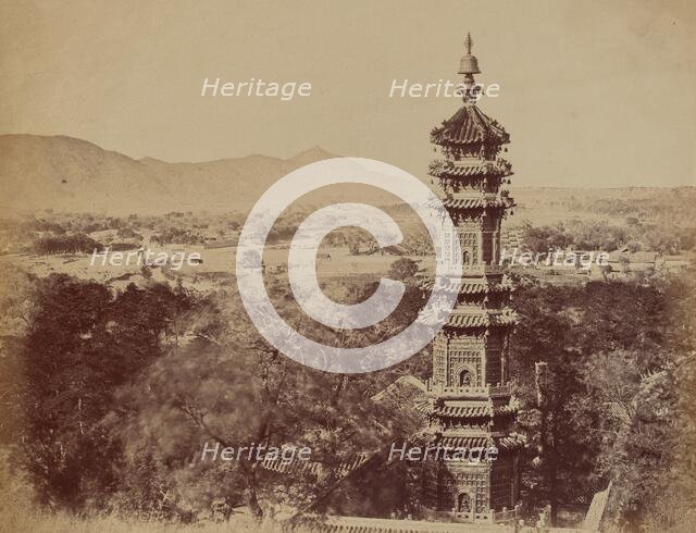 View of the Summer Palace Yuen Min Yuen, Pekin, Showing the Pagoda..., October 1860, 1860. Creator: Felice Beato.