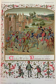 Maillotins Revolt (1382). 'Charles VI and the Parisians in arms', miniature in the 'Chroniques de…