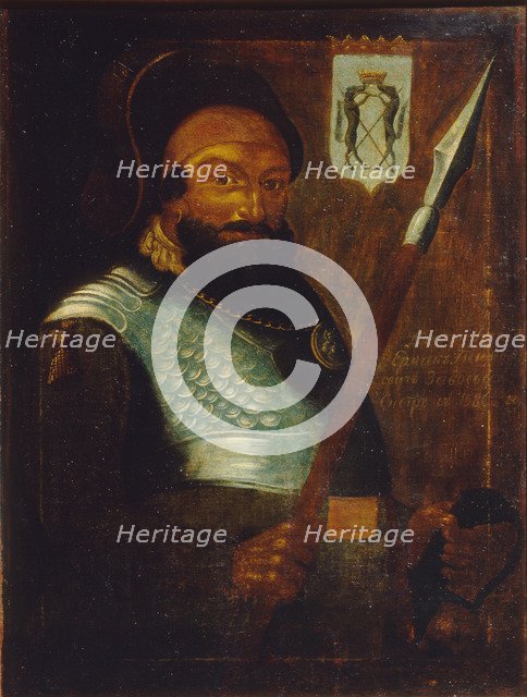 Portrait of the Cossack's leader, Conqueror of Siberia Yermak Timopheyevich (?-1585), Early 18th cen.. Artist: Anonymous, 18th century  