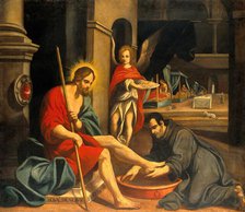 A Franciscan friar washing Christ's feet in a hospital, 18th century. Creator: Unknown.