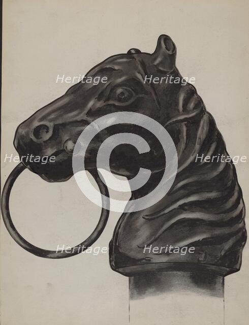 Horse Head Hitching Post, c. 1936. Creator: C.H. Hastings.