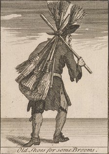 'Old Shoes for some Brooms', Cries of London, (c1688?). Artist: Anon
