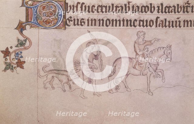 A noble and serf hunting, c1300-c1325. Creator: Unknown.