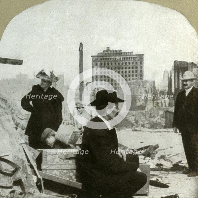 'Looking east from corner Pine and Stockton, showing the ruins of the Mills Building', 1906.  Creator: Unknown.