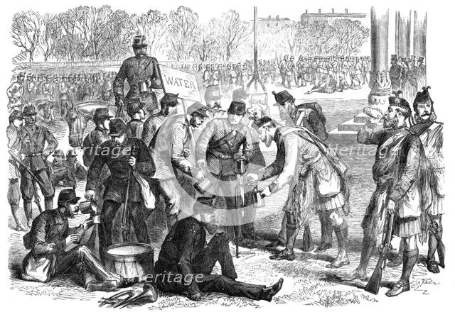 The Easter Volunteer Review: preparing for the field, 1870. Creator: Unknown.