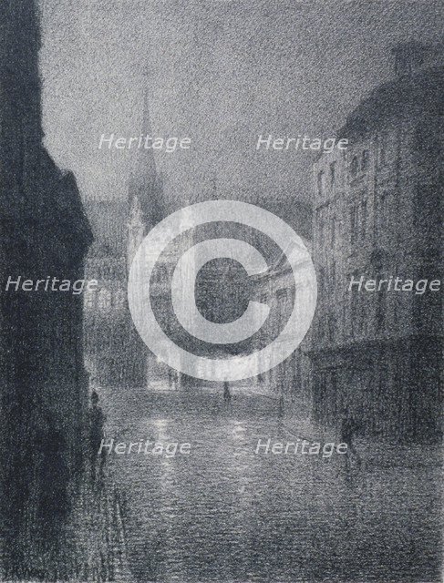 Nocturnal view of the Guildhall from the corner of Gresham Street, City of London, 1900.             Artist: Thomas Robert Way