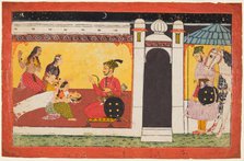 A woman faints before a prince, a night scene from a Madhavanala Kamakandala series, c. 1700. Creator: Unknown.