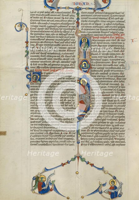 Initial I: Saint John with God above; Abbey Bible, about 1250-1262. Creator: Unknown.