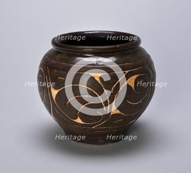 Small Globular Jar with Rolled Lip and Stylized Leaves, Jin dynasty (1115-1234). Creator: Unknown.