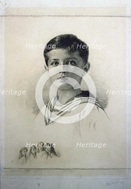 Portrait of Tsarevich Alexei Nikolaevich of Russia, 1915. Creator: Rundaltsov, Mikhail Viktorovich (1871-1935).