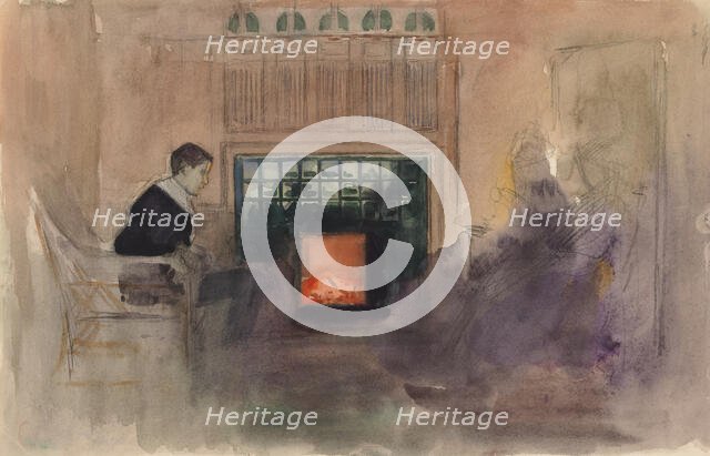 Erik Edelfelt Sitting by the Fire in the Villa in Kilo, c1898. Creator: Albert Edelfelt.