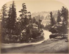 Cascade, Nevada Fall on Left, View above Vernal Fall, 1861. Creator: Carleton Emmons Watkins.