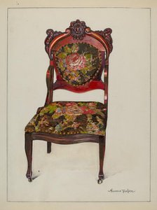 Victorian Upholstered Chair, c. 1937. Creator: Florence Truelson.