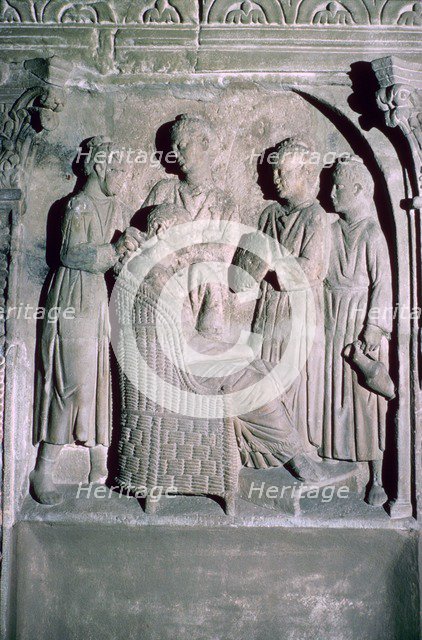 Roman relief of a woman's hair being dressed. Artist: Unknown
