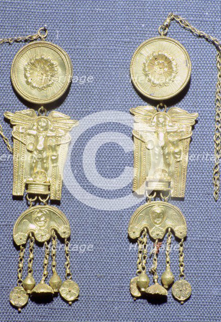 A pair of Roman gold earrings from Granada, Spain. Artist: Unknown