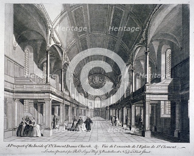 Interior of St Clement Danes Church, Westminster, London, 1751. Artist: Anon