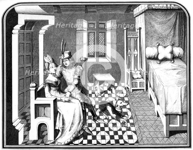 A knight and a lady, 15th century (1849).Artist: A Bisson
