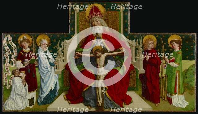 The Trinity with the Virgin, Saints John the Evangelist, Stephen and Lawrence and a Donor, 1479. Creator: Peter Hemmel von Andlau Workshop.