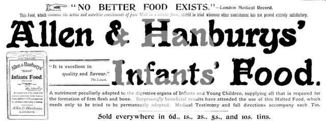 Advertisement for Allen & Hanbury's Infants' Food, 1895. Creator: Unknown.