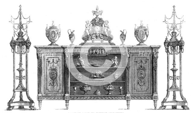 The International Exhibition: cabinet and candelabra by Wright and Mansfield, 1862. Creator: Unknown.