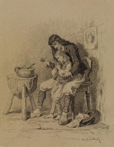 Interior, Man Teaching Boy to Pray, c1840. Creator: Alexandre-Marie Guillemin.