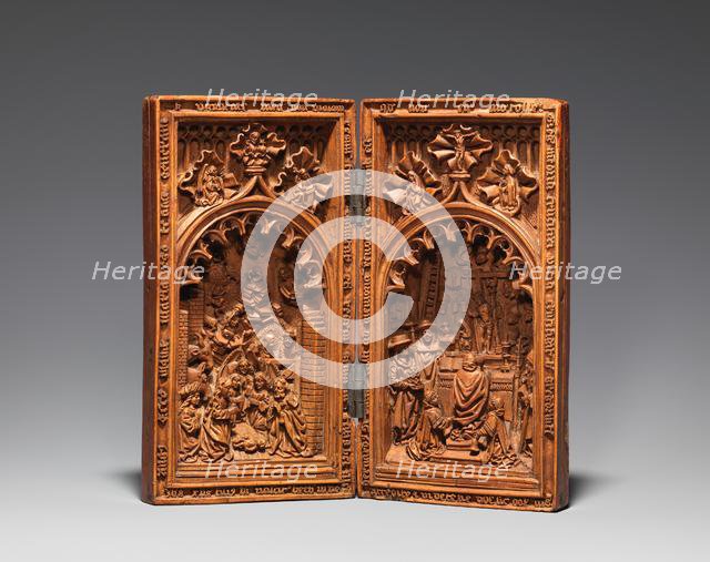 Diptych with the Nativity and the Mass of Saint Gregory, early 16th century. Creator: Unknown.