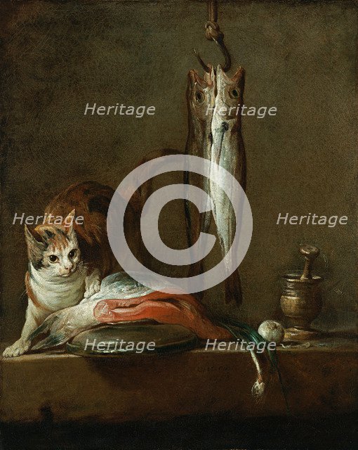 Still Life With Cat and Fish. Artist: Chardin, Jean-Baptiste Siméon (1699-1779)