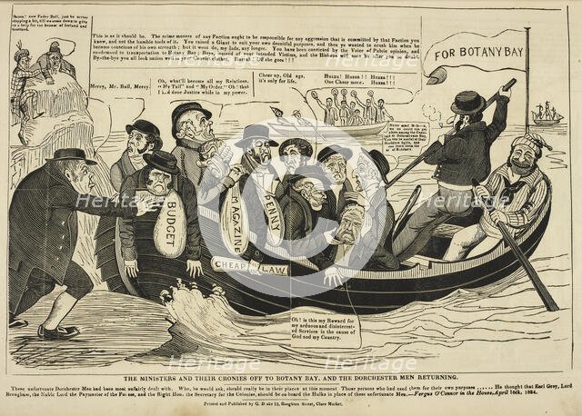 'The Ministers and their cronies off to Botany Bay, and the Dorchester men returning', 1834-1835.  Creator: Charles Jameson Grant.