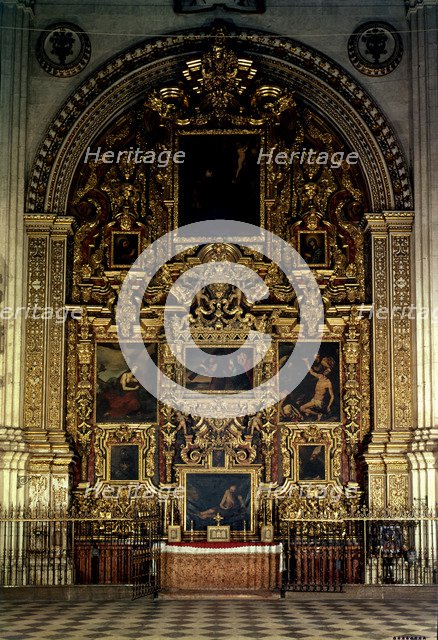 Altarpiece of Jesus Nazareno in the Cathedral of Granada. Designed in 1722 by Marcos Fernandez an…