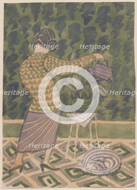 Woman watering plants, c1951. Creator: Shirley Markham.