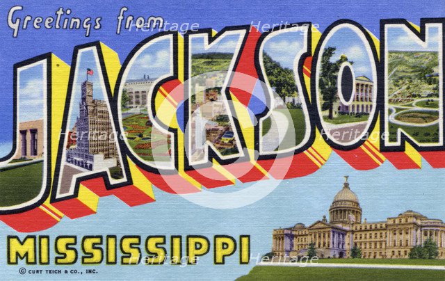 'Greetings from Jackson, Mississippi', postcard, 1955. Artist: Unknown