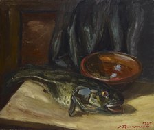 Still life with fish, 1925. Creator: Jalmari Ruokokoski.