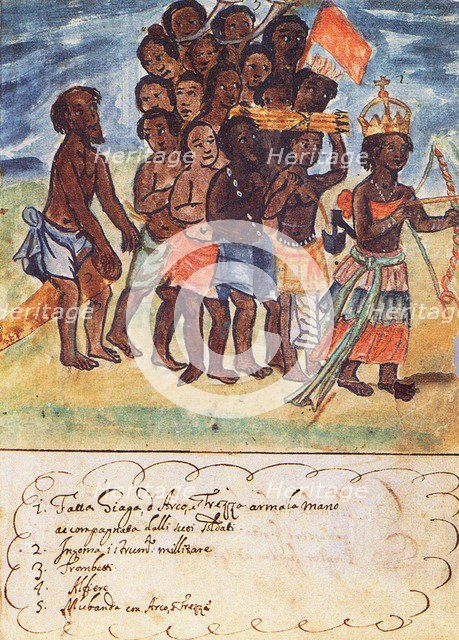 Queen Nzinga with Military Entourage, Kingdom of Matamba, Angola (From: Manoscritti Araldi), Between
