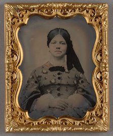 Portrait of a Seated Woman in Bonnet with Ties to the Side, about 1860. Creator: Unknown.