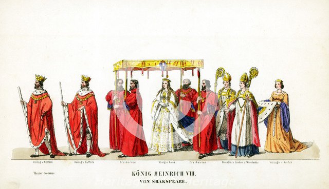 Theatre costume designs for Shakespeare's play, Henry VIII, 19th century. Artist: Unknown