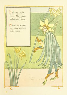 Let us note from the green arbour's nook, Flowers masking like women and men, 1899.  Creator: Walter Crane.
