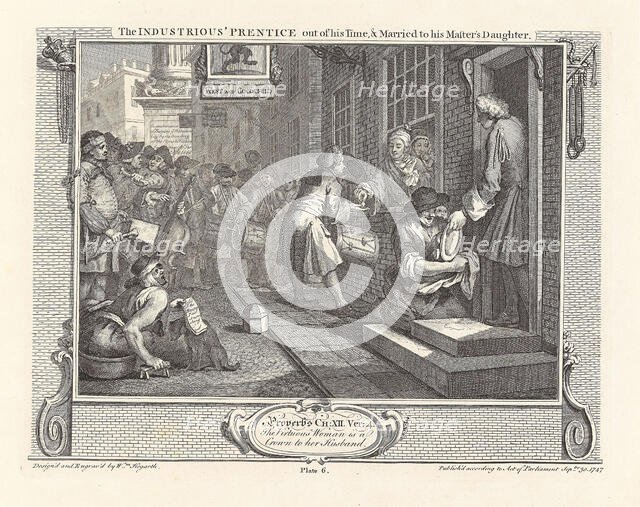 Series "Industry and Idleness", Plate 6: The Industrious 'Prentice out of his Time, and..., 1747. Creator: Hogarth, William (1697-1764).