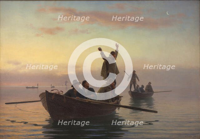 Fishing with drift net, early morning, 1880. Creator: Anton Laurids Johannes Dorph.