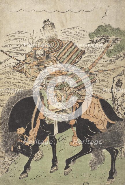 Warrior Mounted on a Black Horse (image 1 of 2), c1780s. Creator: Kitao Shigemasa.