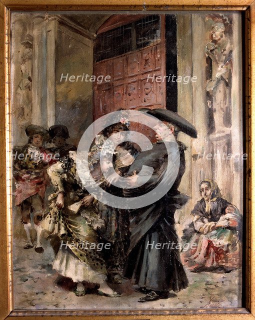 Exiting from Mass', oil by José Denis Belgrano.