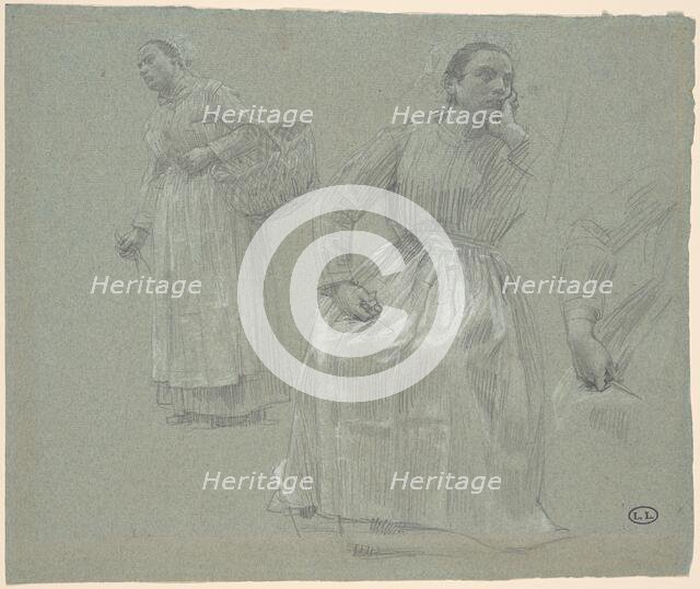 Study of Two Women, One Seated and One Holding a Basket, 1879. Creator: Leon-Augustin Lhermitte.