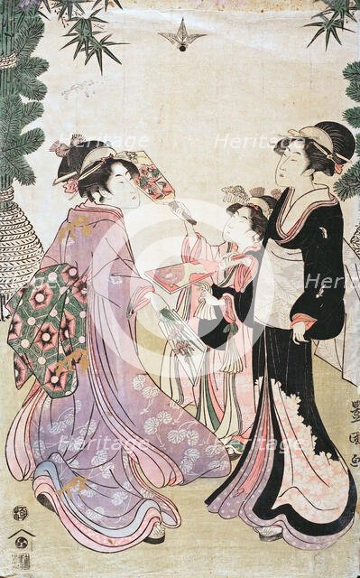 Beauties Playing Battledore and Shuttlecock, c1805. Creator: Utagawa Toyokuni I.