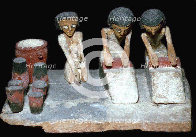 Egyptian wooden model of beer-making. Artist: Unknown